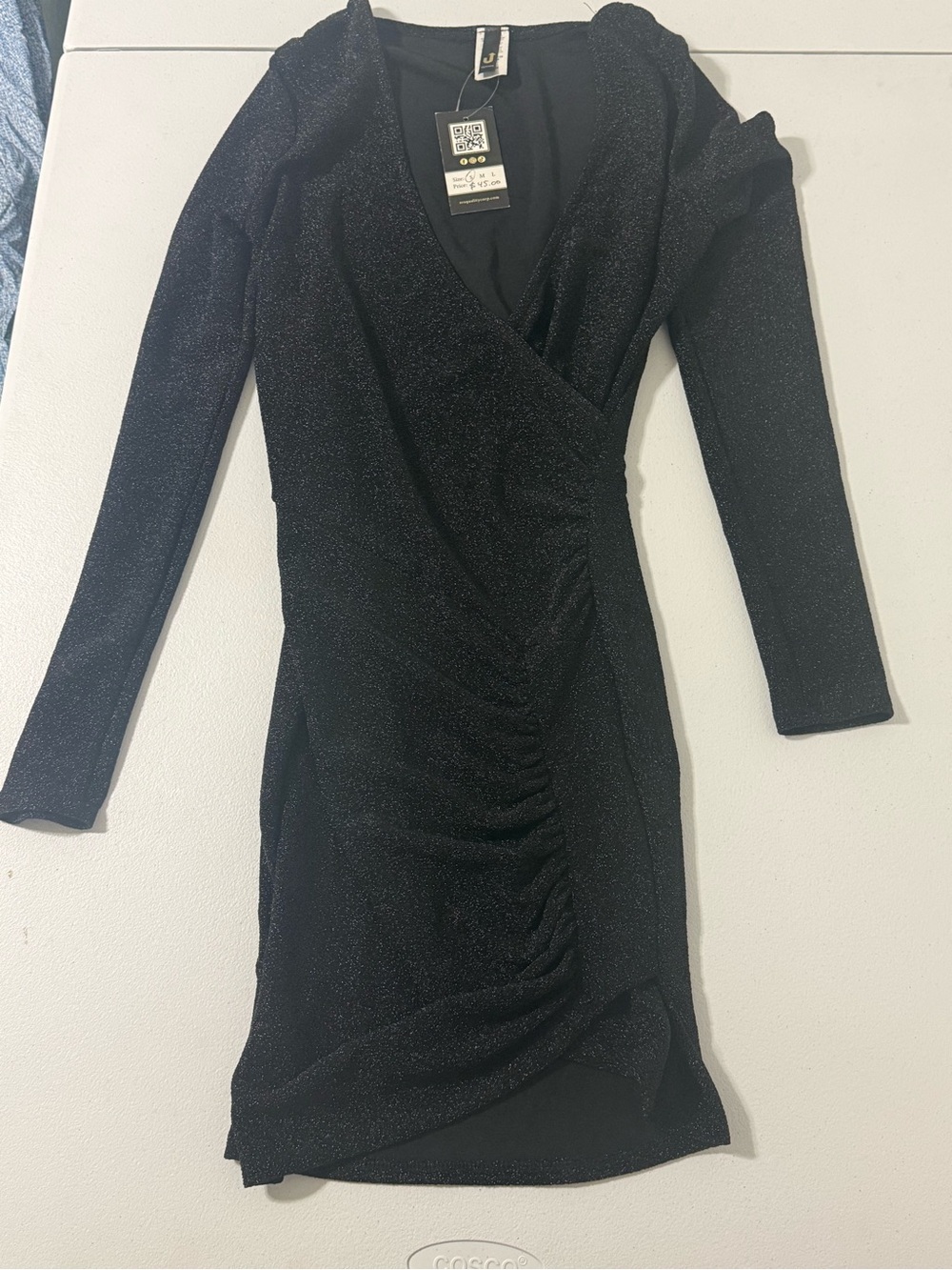 Elegant Women's Black Shimmer Wrap Dress